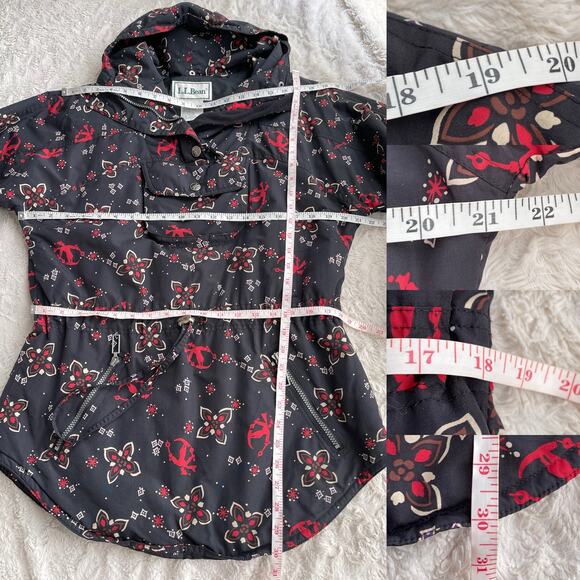 LL Bean Ski pullover anorak jacket shell coat snowflake‎ skiier boho black red S - Picture 5 of 17